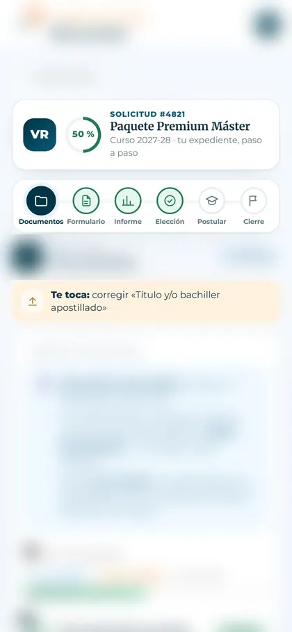 Avance del expediente de máster, con los datos desenfocados